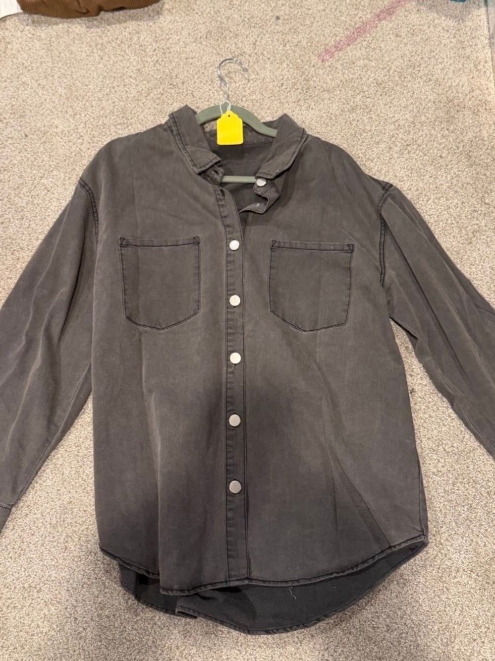 Womens Washed Black Button-Up Jean Shirt
